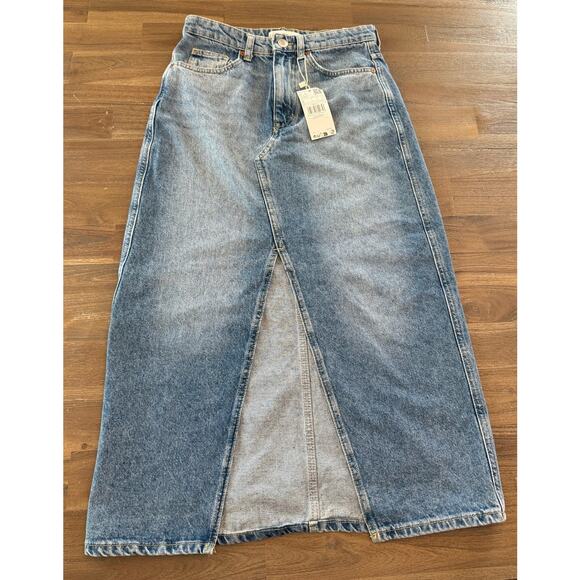 MNG Mango Midi Denim Skirt High Waisted Size Small NWT - Picture 1 of 7